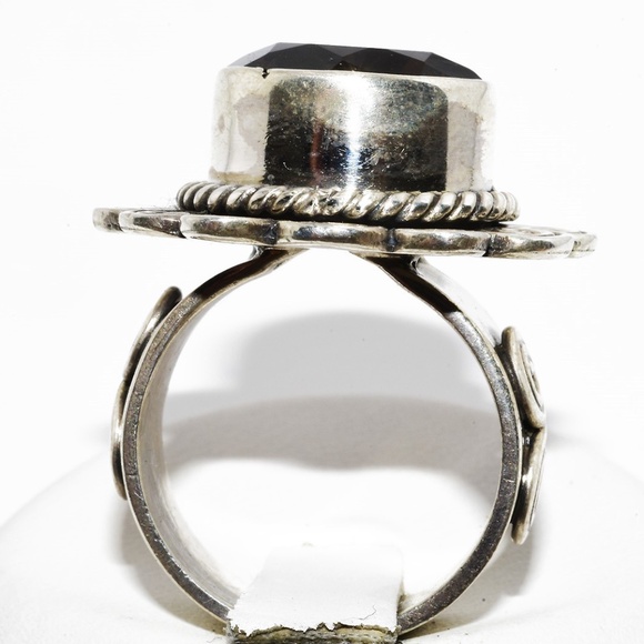 $395 .925 Sterling Silver 5.15CT Natural Round Cut Smokey Quartz Cocktail Ring - Picture 6 of 7